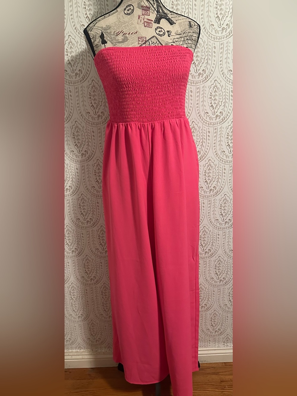 Strapless Wide-Leg Jumpsuit in Hot Pink